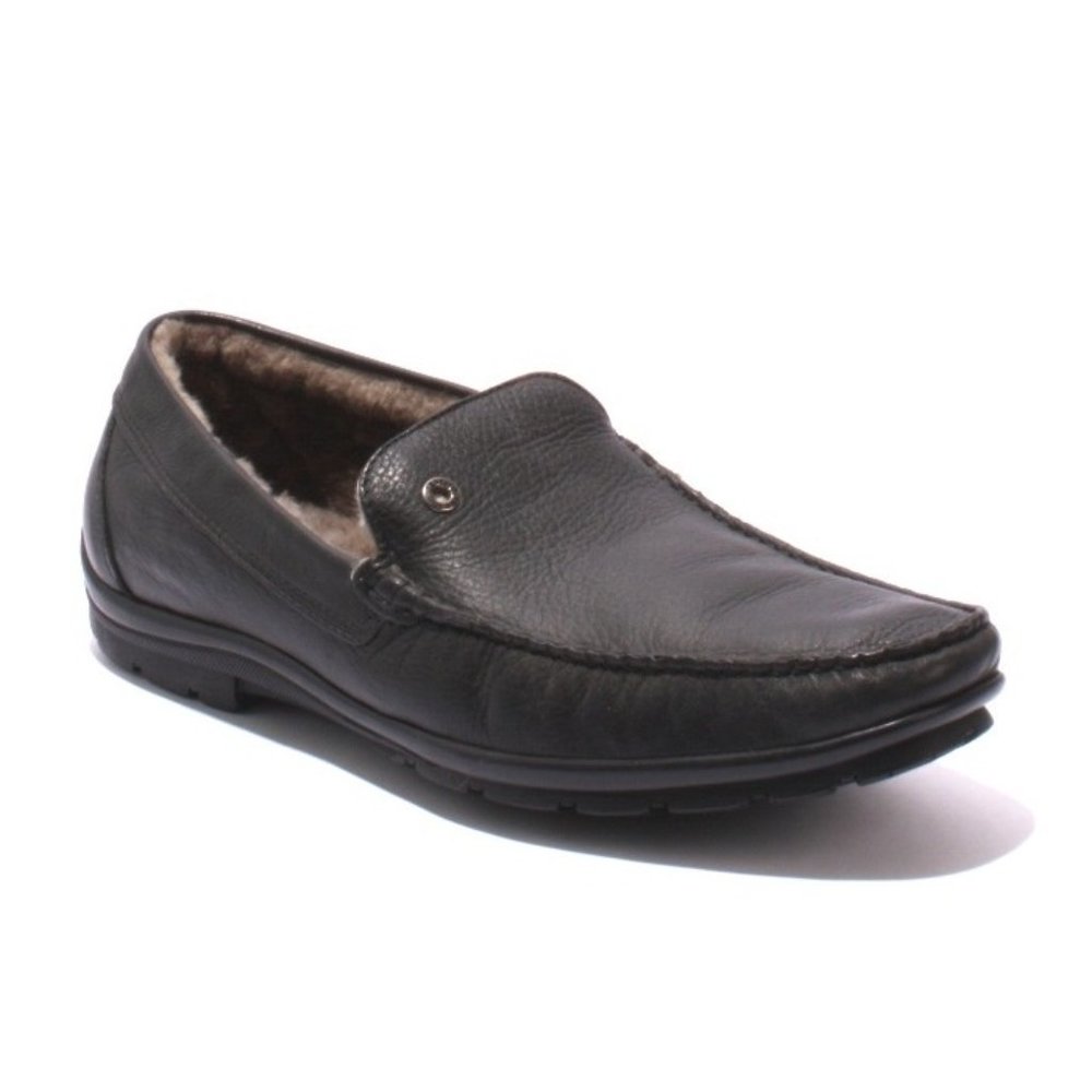 Ernesto Dolani 9640a Black Leather / Sheepskin Deer Driver Moccasins